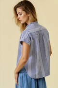 Stripe & Gingham Button Down Detail Top by Boutique 23
