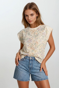 Floral Embroidery Mix Muscle Top by Boutique 23