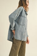 Washed Snap Button Denim Shacket by Boutique 23