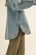 Washed Snap Button Denim Shacket by Boutique 23