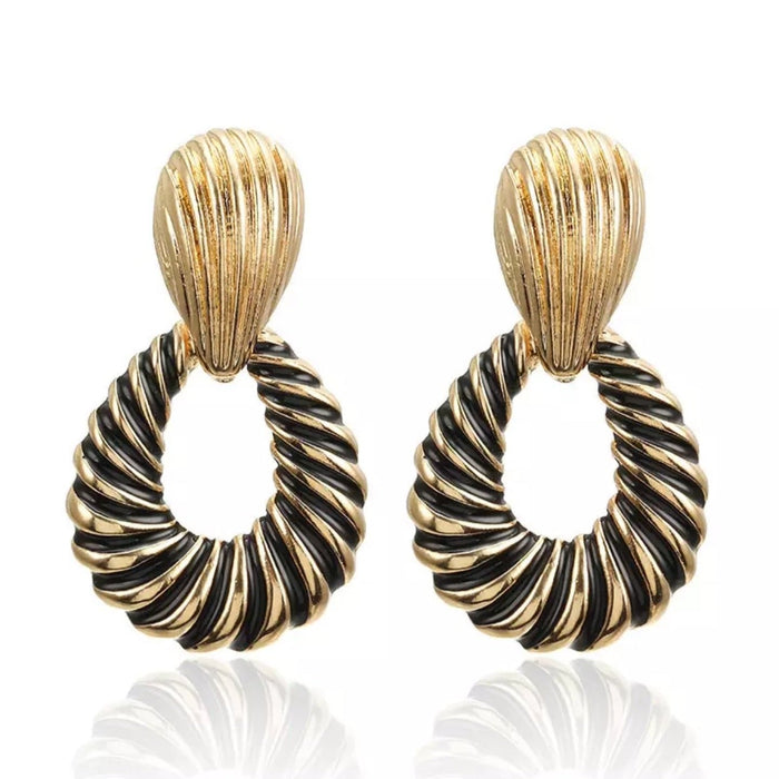 Gold Stripped African Drop Earrings by Duma Mbili LLC