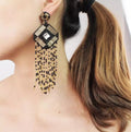 Black and Gold Tassel Drop Earrings by Duma Mbili LLC