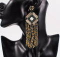 Black and Gold Tassel Drop Earrings by Duma Mbili LLC
