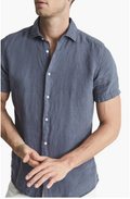 Reiss Holiday Short Sleeve Linen Button-up Shirt in Steel Blue by Vanessa Jane