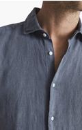 Reiss Holiday Short Sleeve Linen Button-up Shirt in Steel Blue by Vanessa Jane