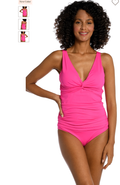 La Blanca Island Goddess Twist Tie Back Tankini Top - Pop Pink, Size 10 by Vanessa Jane