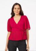 Cable and Gauge Womens Pleated Stretch Wrap Top - Jet Black, Medium by Vanessa Jane