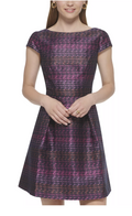 Vince Camuto Womens Metallic Jacquard Fit and Flare Dress, Size 2 by Vanessa Jane