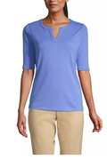 Lands End Womens Cotton Polyester Modern Half Sleeve Splitneck, Medium by Vanessa Jane