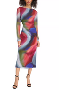 Vince Camuto Womens Printed Mesh Ruched Bodycon Dress, Size 10 by Vanessa Jane
