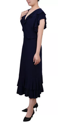 NY Collection Womens Short Flutter Sleeve Ruffle Neck Dress, Size Medium by Vanessa Jane