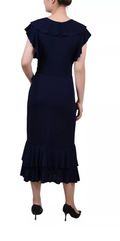 NY Collection Womens Short Flutter Sleeve Ruffle Neck Dress, Size Medium by Vanessa Jane