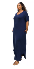 LIVD Short Sleeve Maxi Dress - Blue - 3X by Vanessa Jane