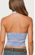 EDIKTED Evan Gingham Button up Halter Top, Size Small by Vanessa Jane