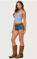 EDIKTED Evan Gingham Button up Halter Top, Size Small by Vanessa Jane