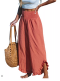 Cupshe Womens Red Smocked Waist Straight Leg Pants by Vanessa Jane