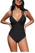 Womens Cupshe Plunge Paneling Cross Tie Back One Piece Swimsuit, Lg by Vanessa Jane