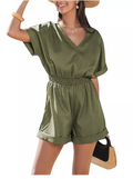 Cupshe Womens V-Neck Straight Leg Romper, Large by Vanessa Jane