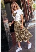 Camel Leopard Print High-Waisted Midi Skirt, Medium by Vanessa Jane