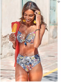Lascana Womens High Waist Floral Bikini Swimsuit Bottom - Grey Printed, 10 by Vanessa Jane