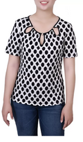 Ny Collection Plus Size Short Sleeve with Ring Details Top, 2X - Circles and Diamonds by Vanessa Jane