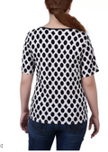 Ny Collection Plus Size Short Sleeve with Ring Details Top, 2X - Circles and Diamonds by Vanessa Jane