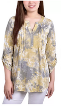 NY Collection Womens 3/4 Roll Tab Sleeve Y-neck Top by Vanessa Jane