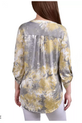 NY Collection Womens 3/4 Roll Tab Sleeve Y-neck Top by Vanessa Jane