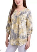 NY Collection Womens 3/4 Roll Tab Sleeve Y-neck Top by Vanessa Jane