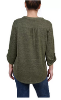 Ny Collection Womens 3/4 Roll Tab Sleeve Y-Neck Top, Large by Vanessa Jane