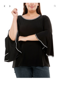 Ny Collection Plus Size Long Bell Sleeve Tunic Top with Stone Details, 1X by Vanessa Jane