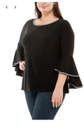 Ny Collection Plus Size Long Bell Sleeve Tunic Top with Stone Details, 1X by Vanessa Jane