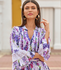 Boston Proper Wisteria Wonder Print Eyelet Inset Tiered A Line Dress, Size 8 by Vanessa Jane