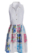 Boston Proper Mixed Media Eyelet Patchwork Print Fit and Flare Dress, Size MD by Vanessa Jane