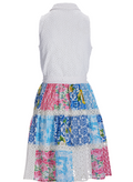Boston Proper Mixed Media Eyelet Patchwork Print Fit and Flare Dress, Size MD by Vanessa Jane