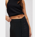 FFREE PEOPLE Analise Button Front Satin Midi Skirt In Black, Size 8 by Vanessa Jane