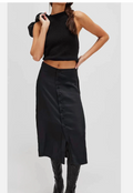 FFREE PEOPLE Analise Button Front Satin Midi Skirt In Black, Size 8 by Vanessa Jane