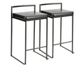 LumiSource Fuji Counter Stool Set of 2, Black Faux Leather Cushion, Black Frame by Vanessa Jane