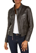 Tommy Hilfiger Leather Women's Zippered Pocketed Bomber Jacket by Vanessa Jane
