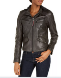 Tommy Hilfiger Leather Women's Zippered Pocketed Bomber Jacket by Vanessa Jane