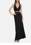 BCBG Max Azria Brooch-Trimmed Cutout Gown NNH6219752, Size 8/Black by Vanessa Jane