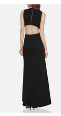 BCBG Max Azria Brooch-Trimmed Cutout Gown NNH6219752, Size 8/Black by Vanessa Jane