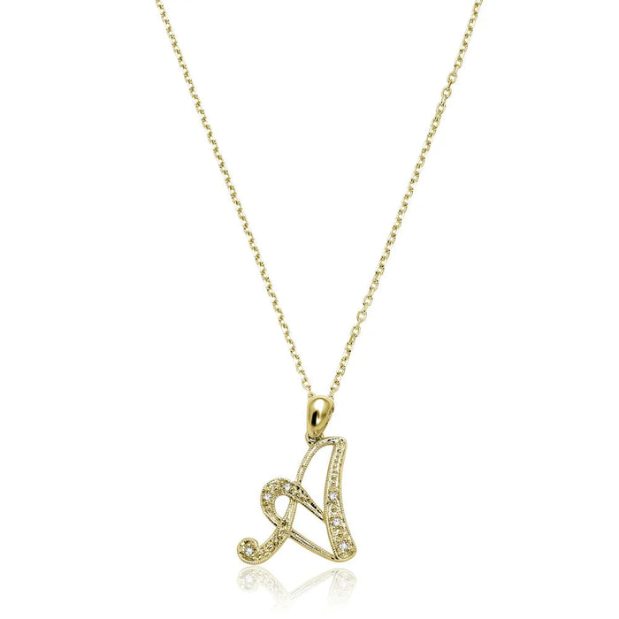 Script Diamond Initials Necklace 10K Gold by Fine Color Jewels