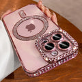 Fashion Girl Pink Crystal Glitter Transparent Magnetic Case For iPhone 16 15 11 12 13 14 Pro Max Wireless Charging Diamond Cover by Perfect Stock