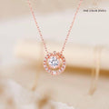 1.30 Ct Round White Topaz Prong Rose Gold Plated Silver Pendant Necklace by Fine Color Jewels