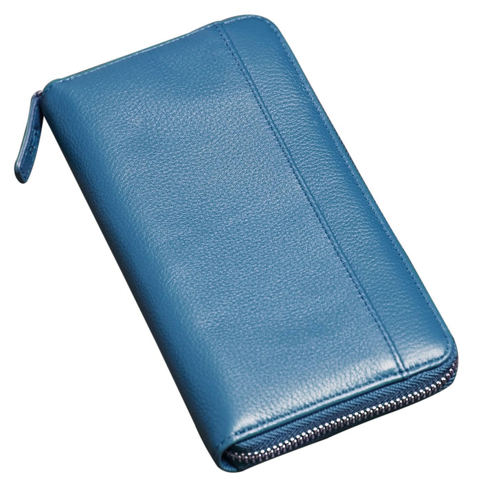 Sophia Full-Grain Leather Structured Double-Zip Wallet with RFID Protection by MiamiLeathers.com