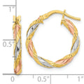 14K Gold Twisted Tri Color Hoop Earrings by Fine Color Jewels