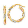 14K Gold Twisted Tri Color Hoop Earrings by Fine Color Jewels