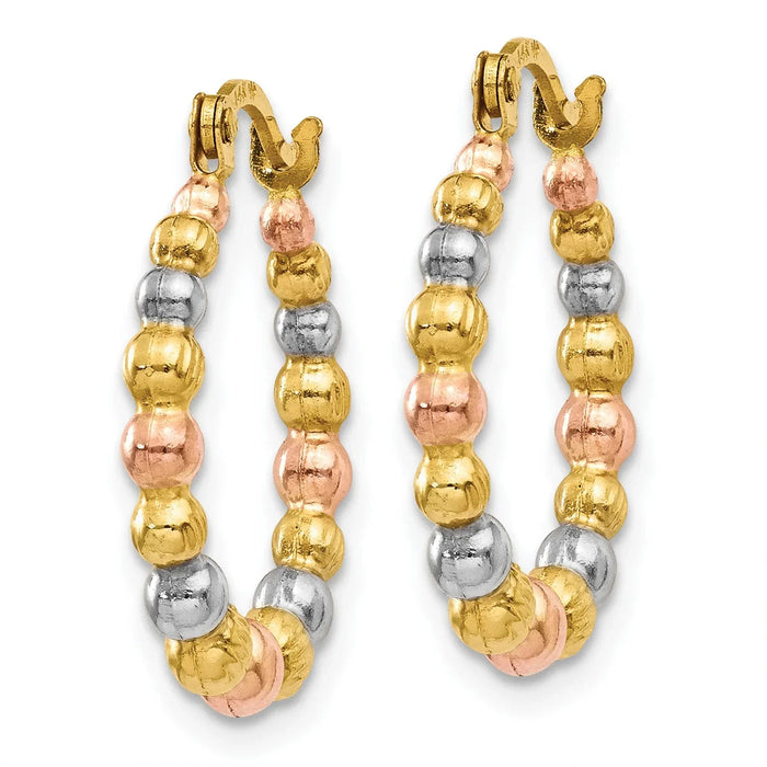 14K Gold Shrimp Beaded Hoop Earrings by Fine Color Jewels
