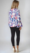 Tahari ASL Bell-Sleeve Georgette Blouse, XL Ivory Slate Coral by Vanessa Jane